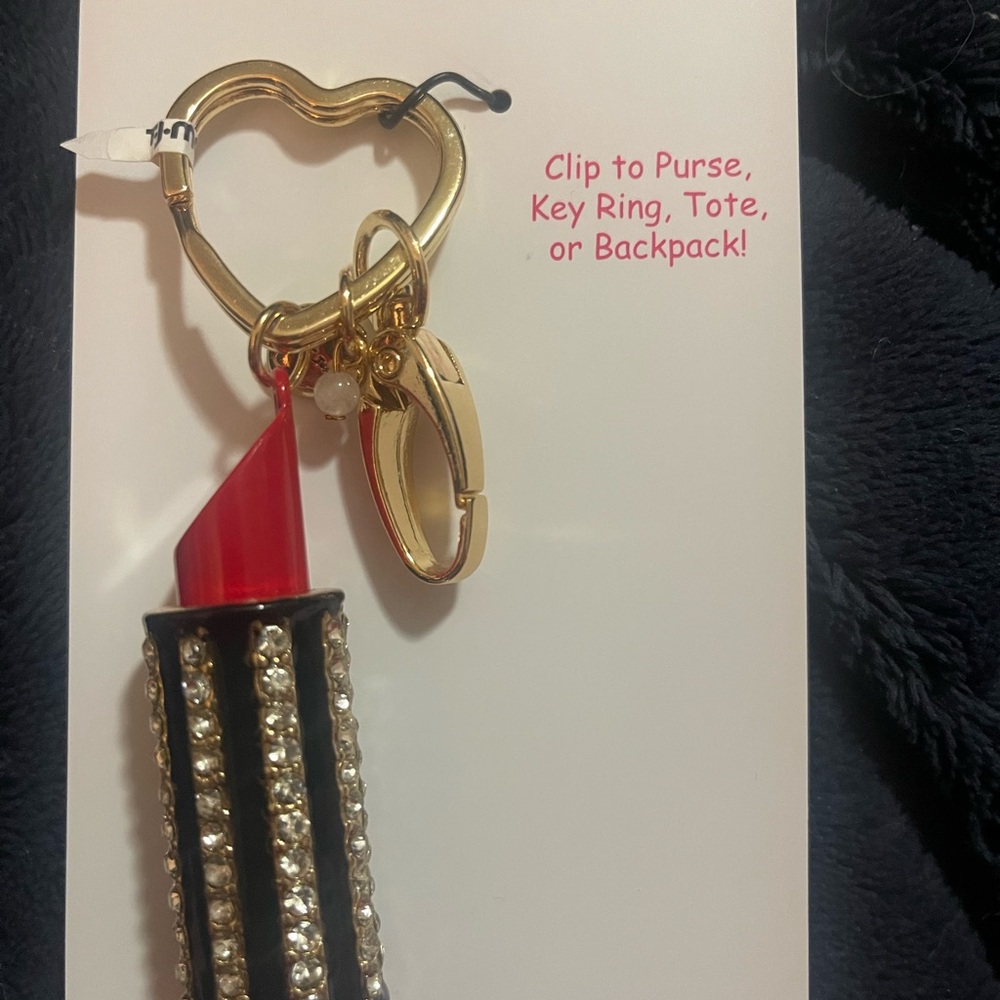 Gold and Black Lipstick Keychain Accessory keychain. Purse or backpack clip